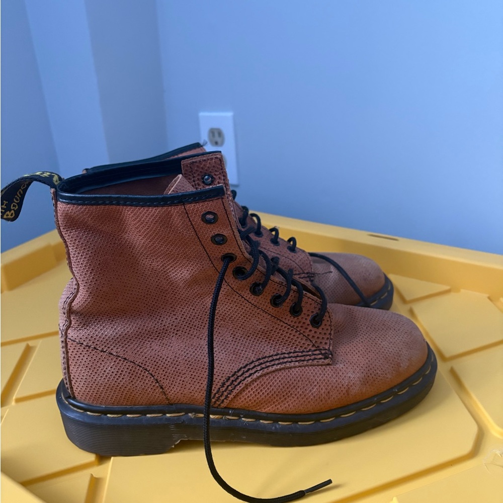 Dr. Martens Orange Leather Boots with Black Laces